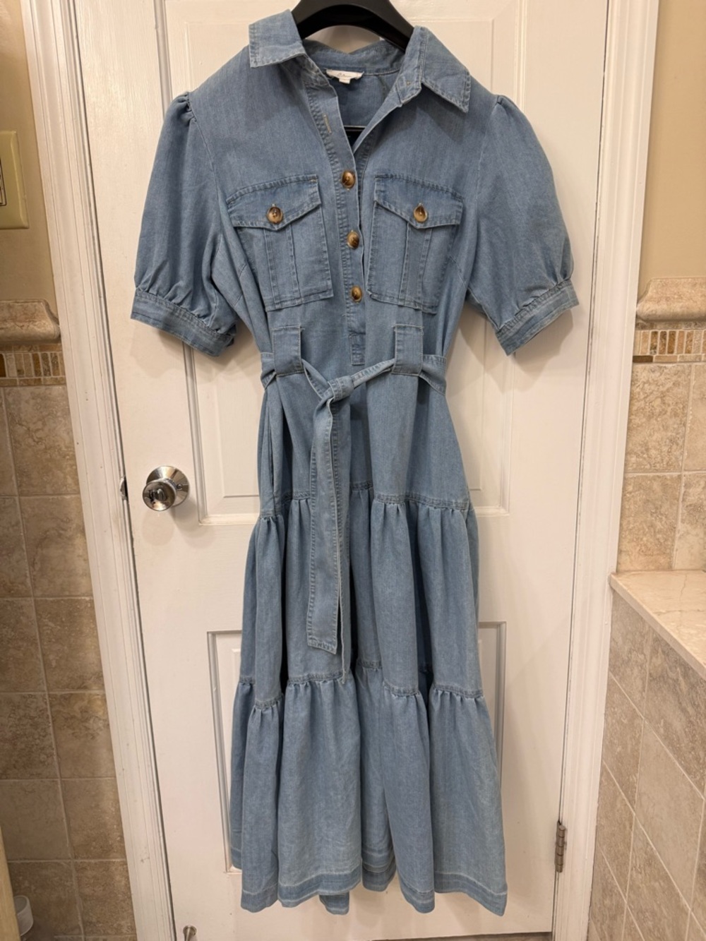 🩵 Elan Large Cotton Denim Tiered Shirt Dress 🩵